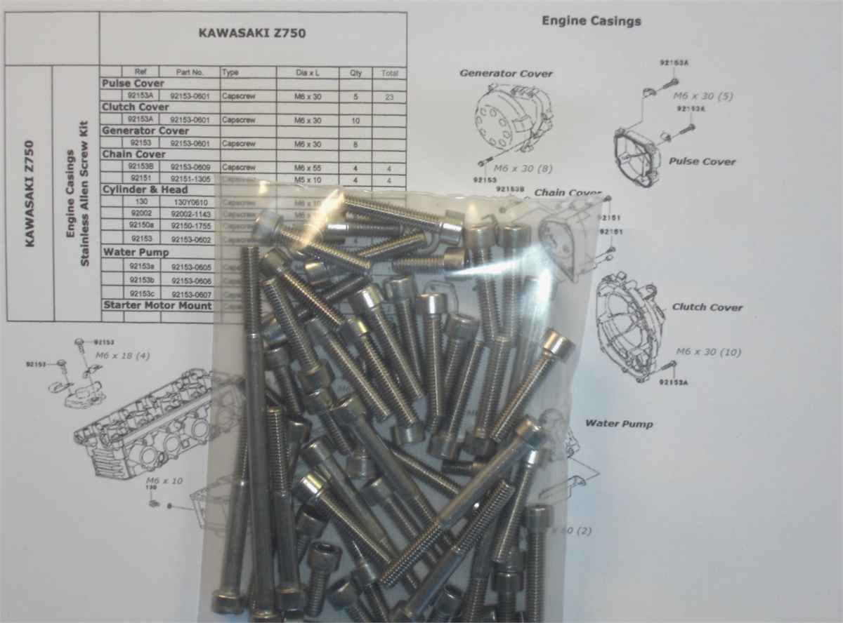 thumbnail image 2 of Kawasaki Zephyr ZR750C Stainless Steel Allen Bolt Kit | 80pc Engine Cover Set 2 of 6