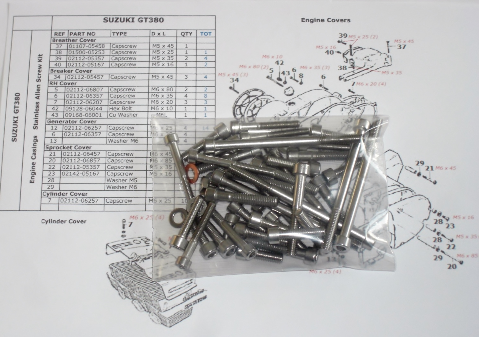 Suzuki GT380 Stainless Engine Covers Stainless Allen Screws kit - Stig Fasteners Ltd