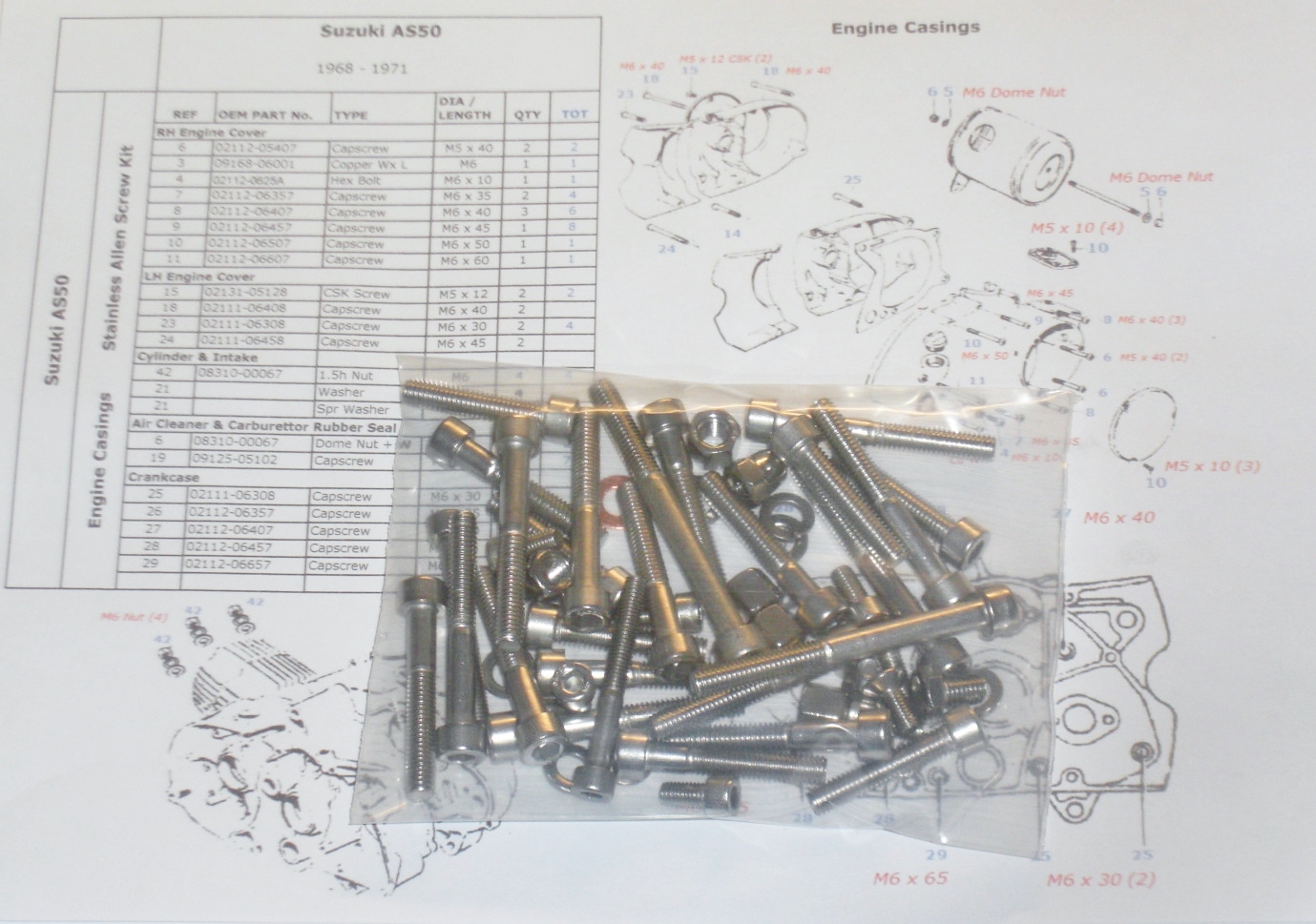 thumbnail image 2 of STIG SUZ058 Stainless Steel Allen Bolt & Nut Kit For Suzuki TS50ER (1979-83) Engine Covers & Cylinder 2 of 5